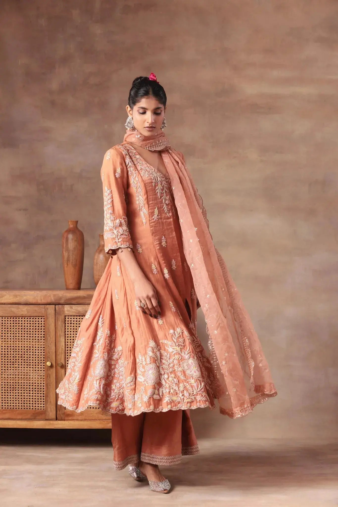 The Peach Shimmer Jacket Suit - Arzoo Essentials