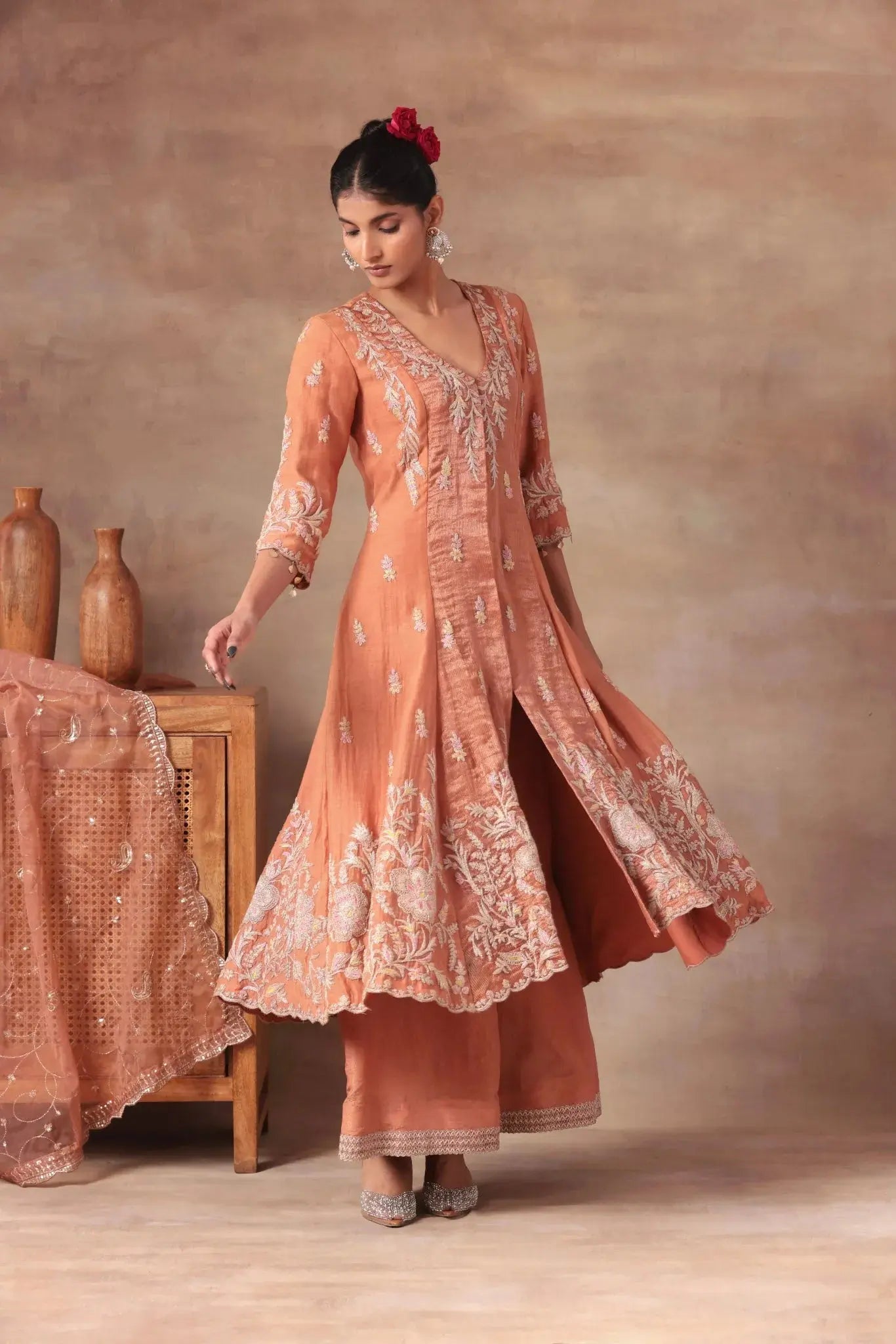 The Peach Shimmer Jacket Suit - Arzoo Essentials