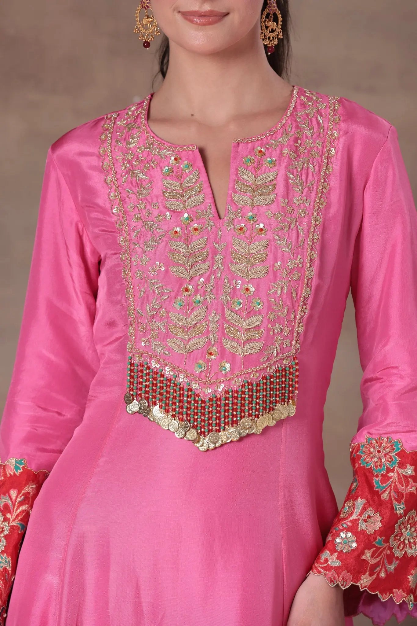 The Rani Pink Fringe Yoke Set - Arzoo Essentials