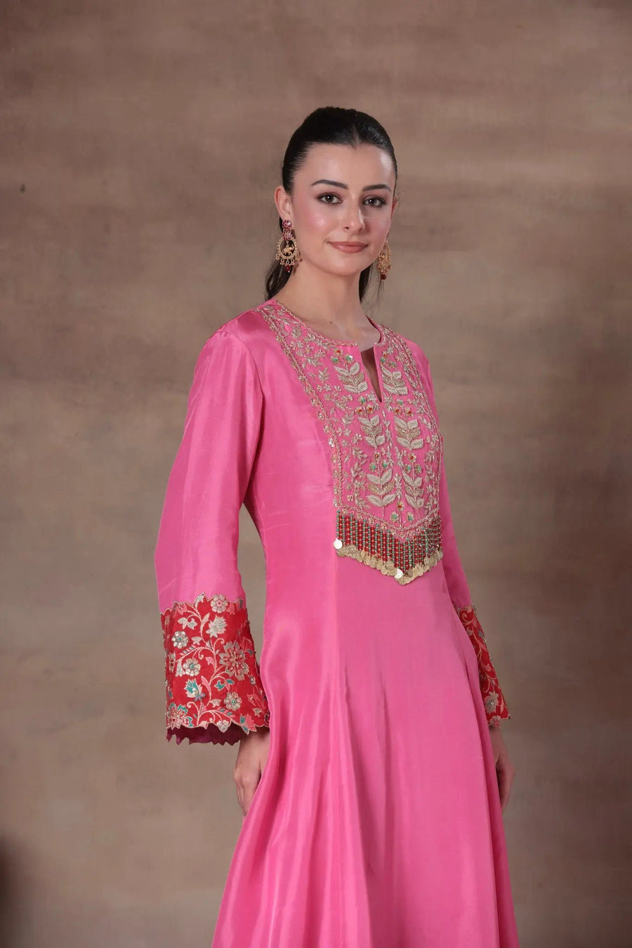 The Rani Pink Fringe Yoke Set