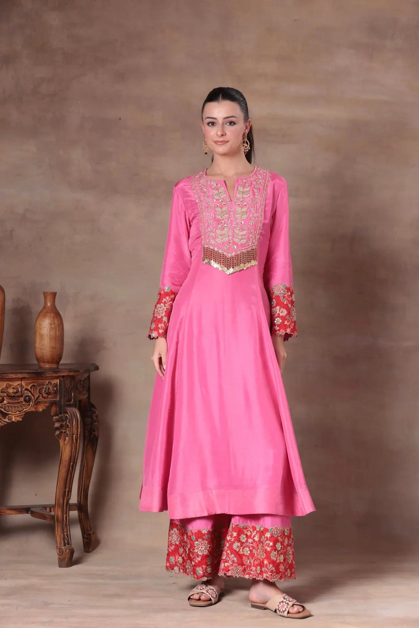 The Rani Pink Fringe Yoke Set - Arzoo Essentials