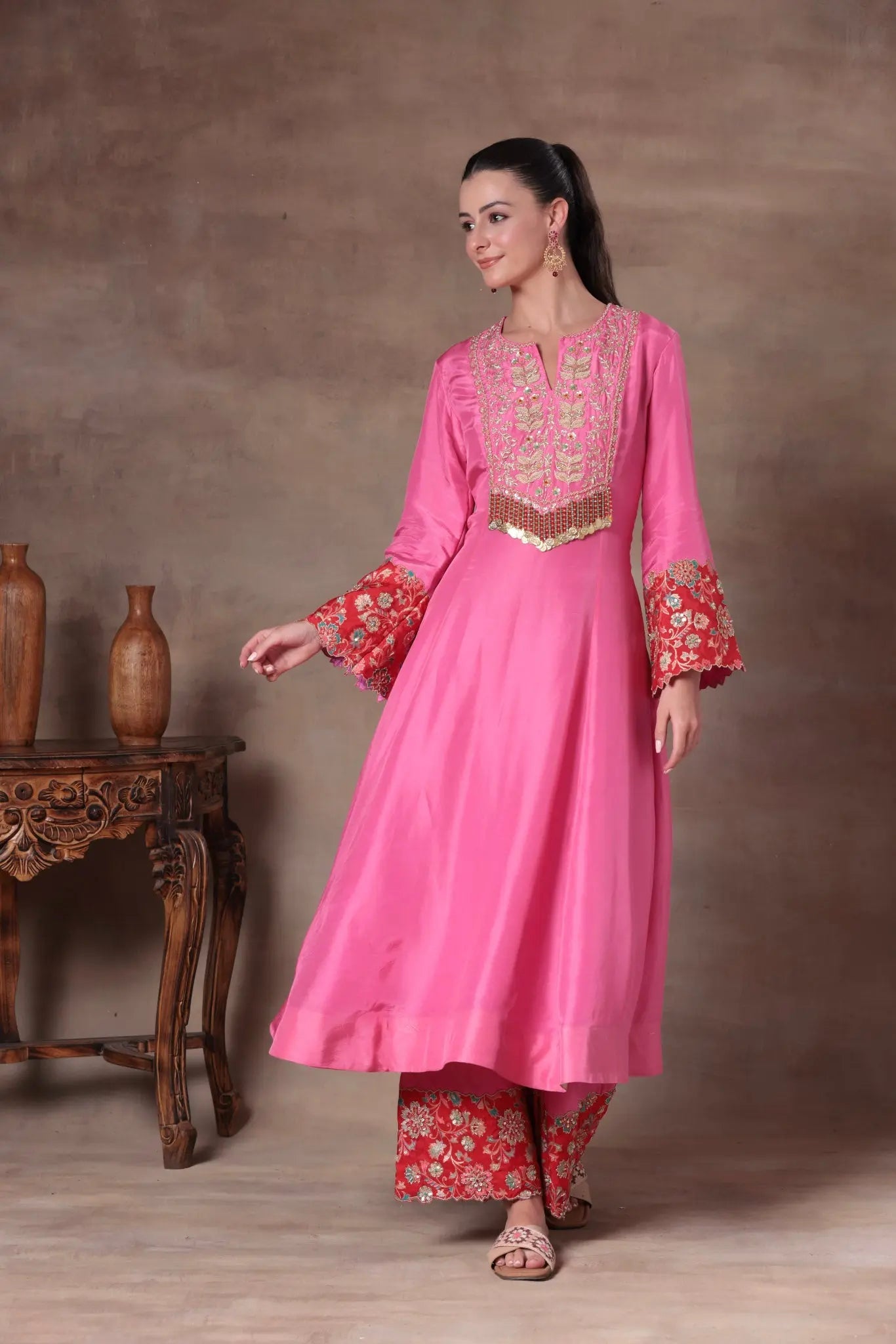 The Rani Pink Fringe Yoke Set - Arzoo Essentials