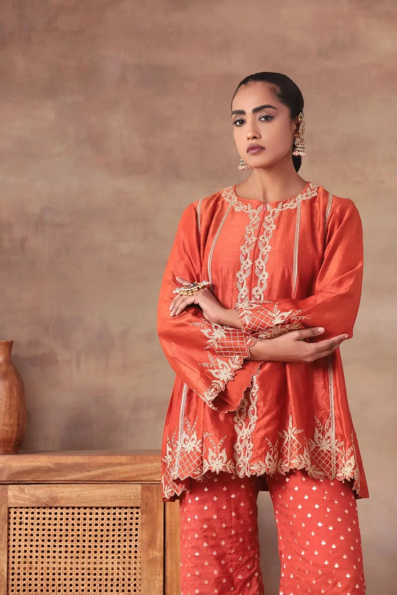 The 'Saffron' Embroidered Lounge Set - Arzoo Essentials