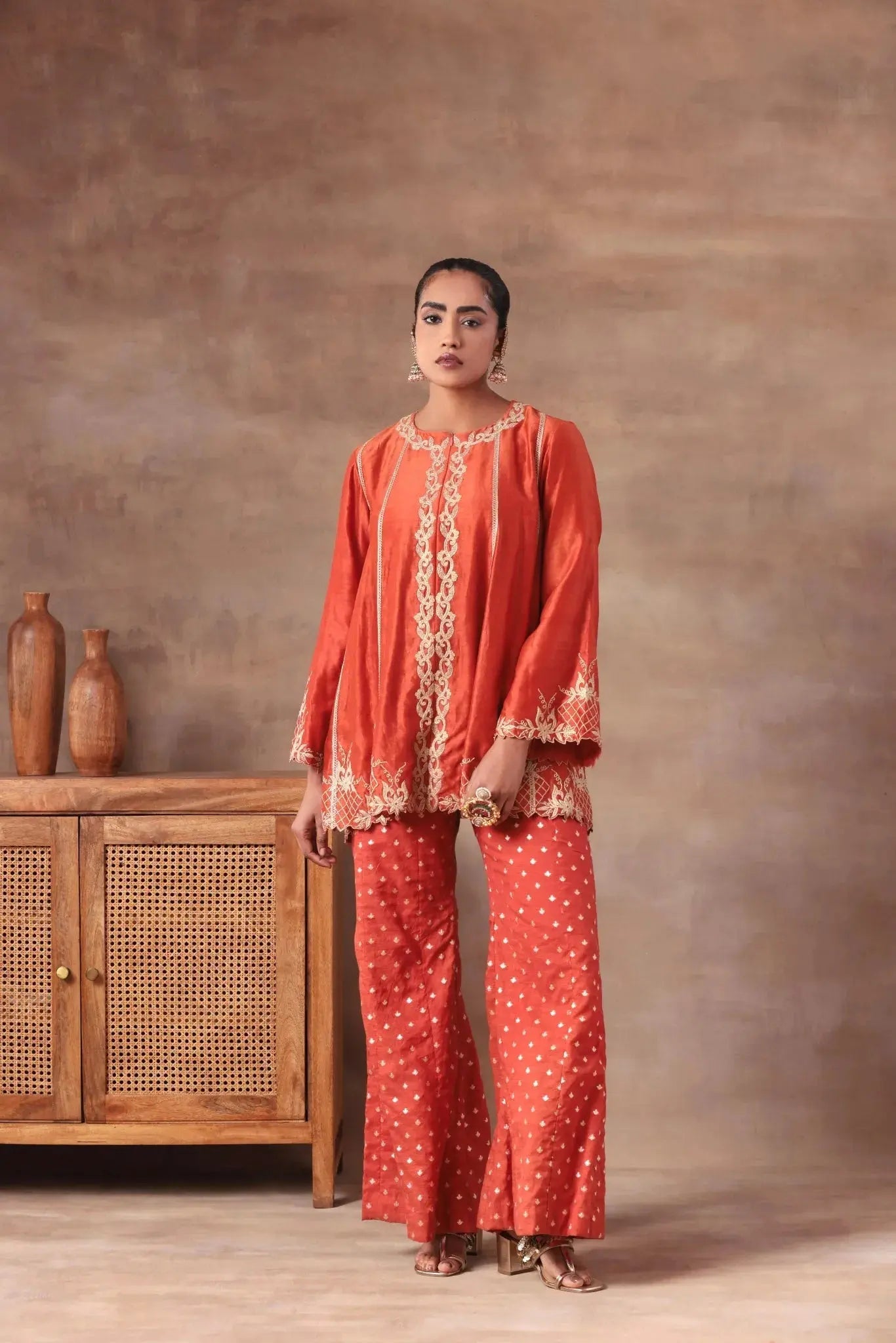 The 'Saffron' Embroidered Lounge Set - Arzoo Essentials