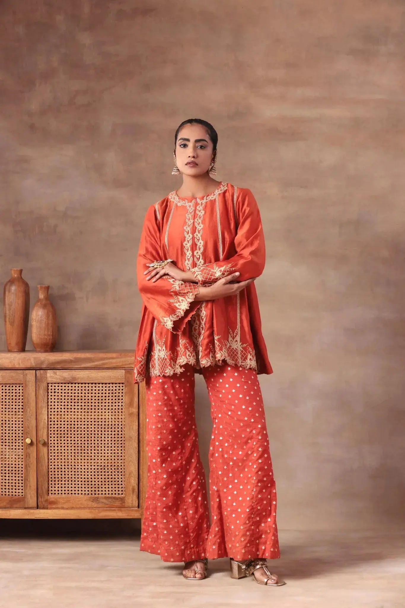 The 'Saffron' Embroidered Lounge Set - Arzoo Essentials