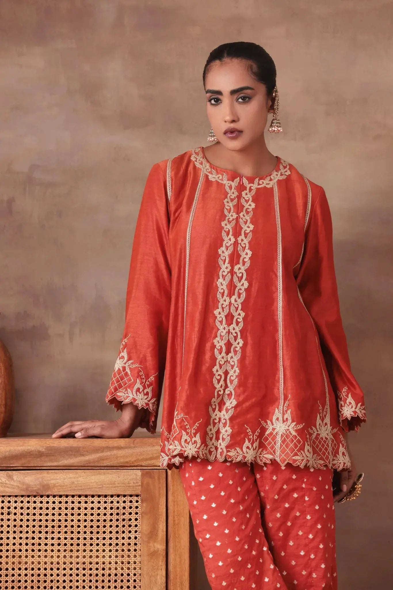 The 'Saffron' Embroidered Lounge Set - Arzoo Essentials