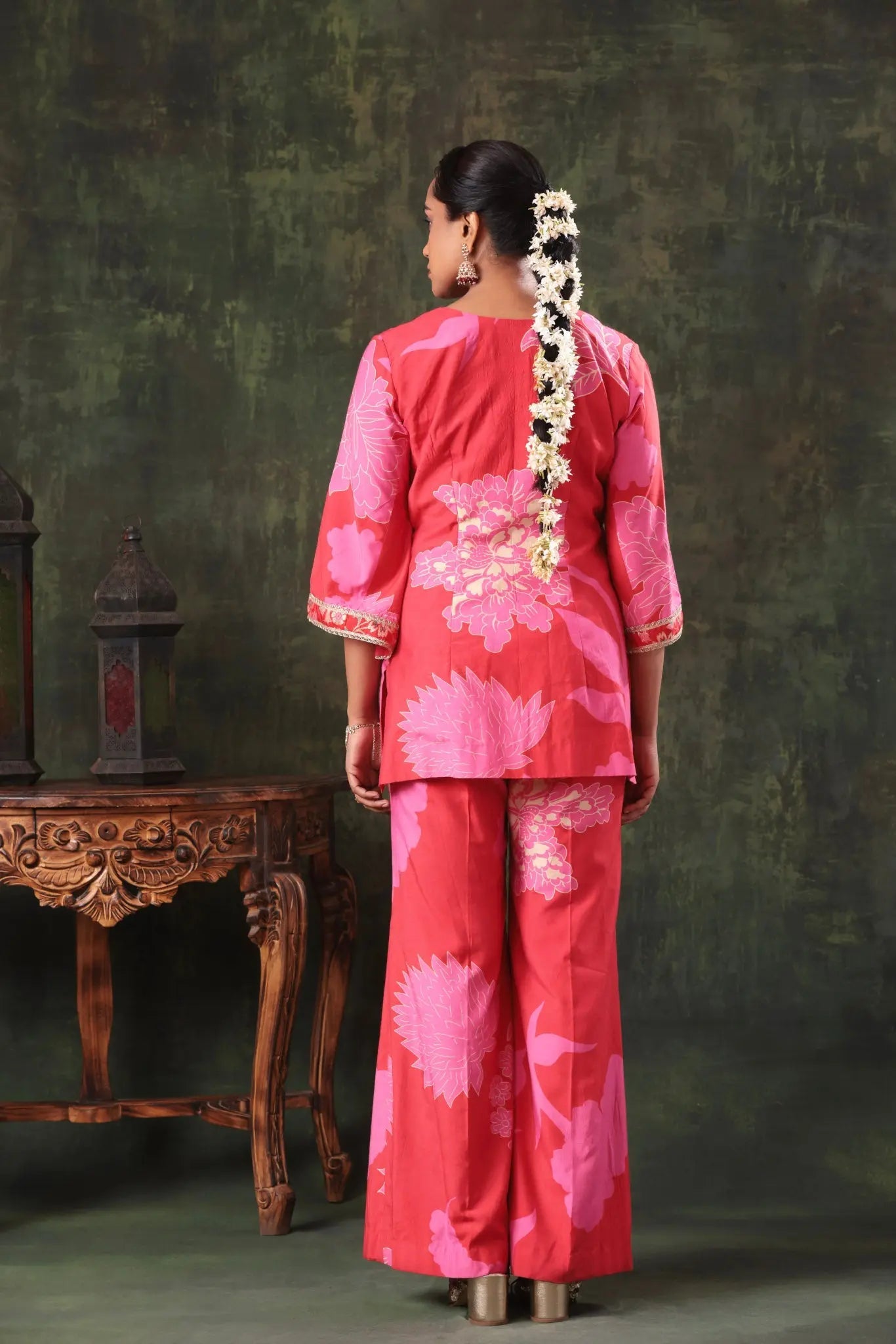The Strawberry Red Floral Yoke Set - Arzoo Essentials