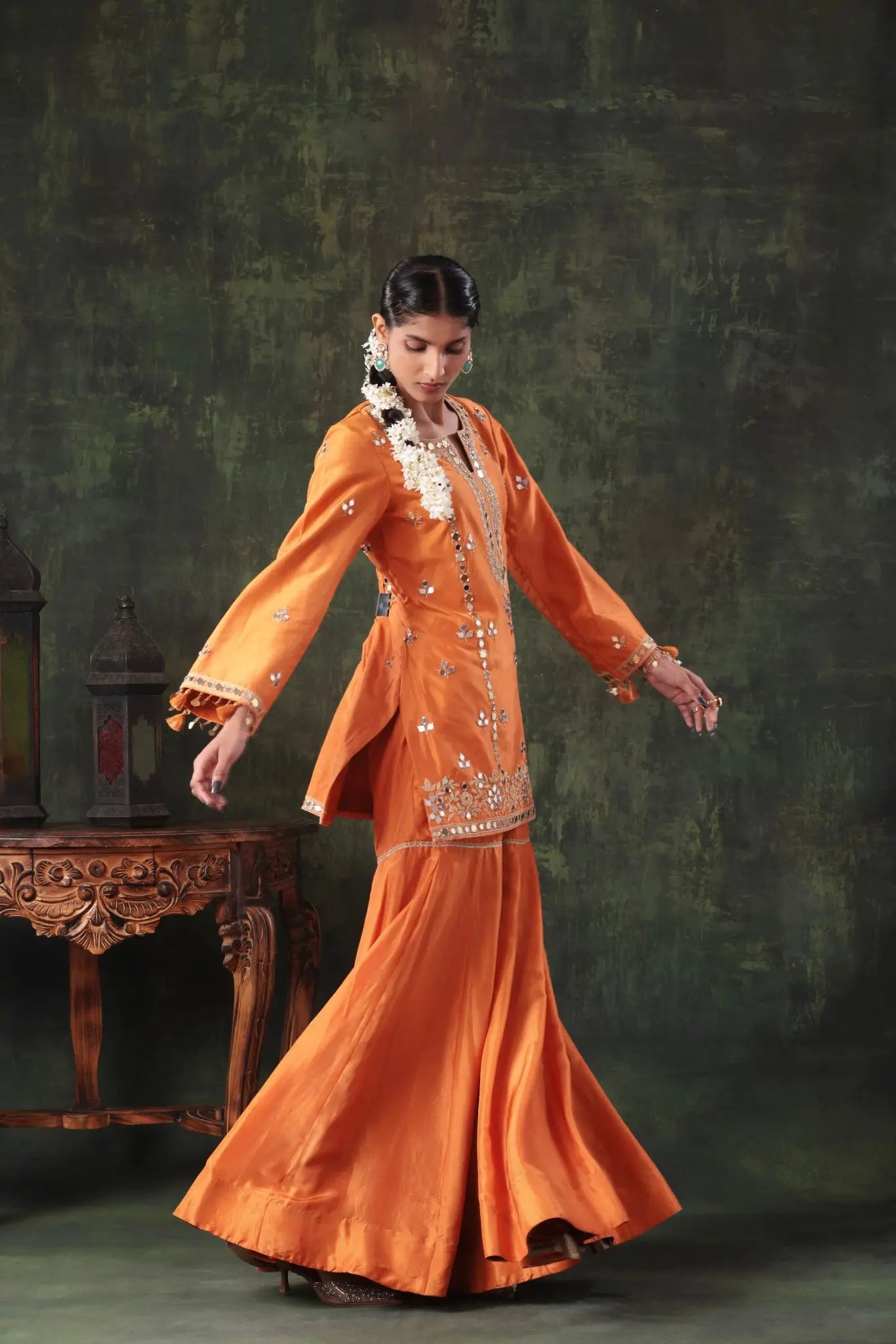 The Tangerine Mirror Sharara Set - Arzoo Essentials