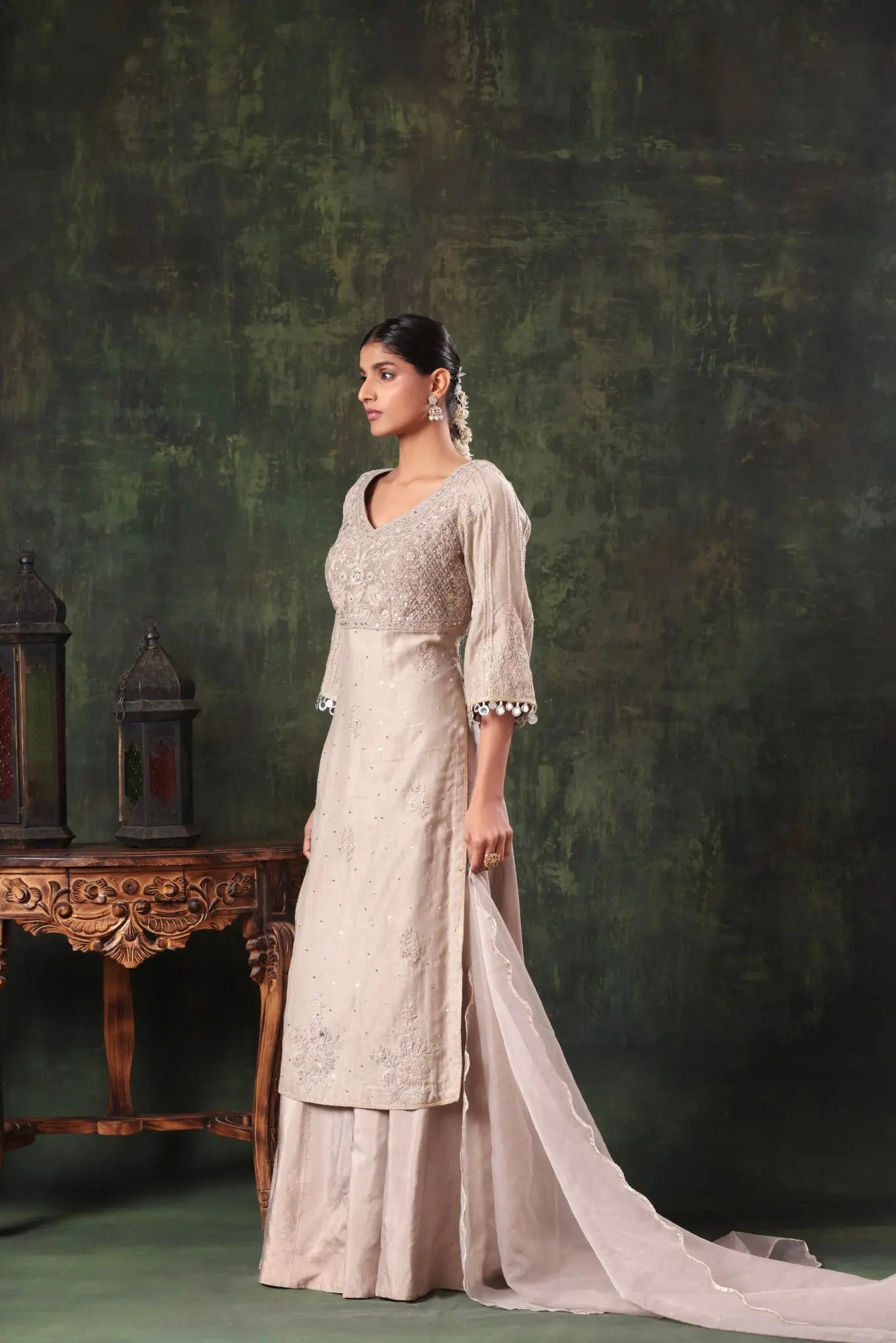 The Taupe Coin Tassel Sharara Set - Arzoo Essentials