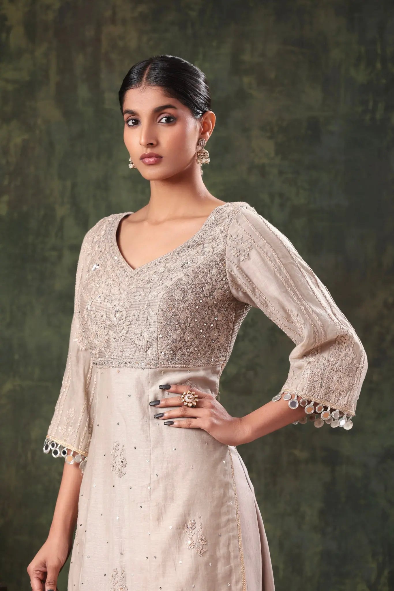 The Taupe Coin Tassel Sharara Set - Arzoo Essentials