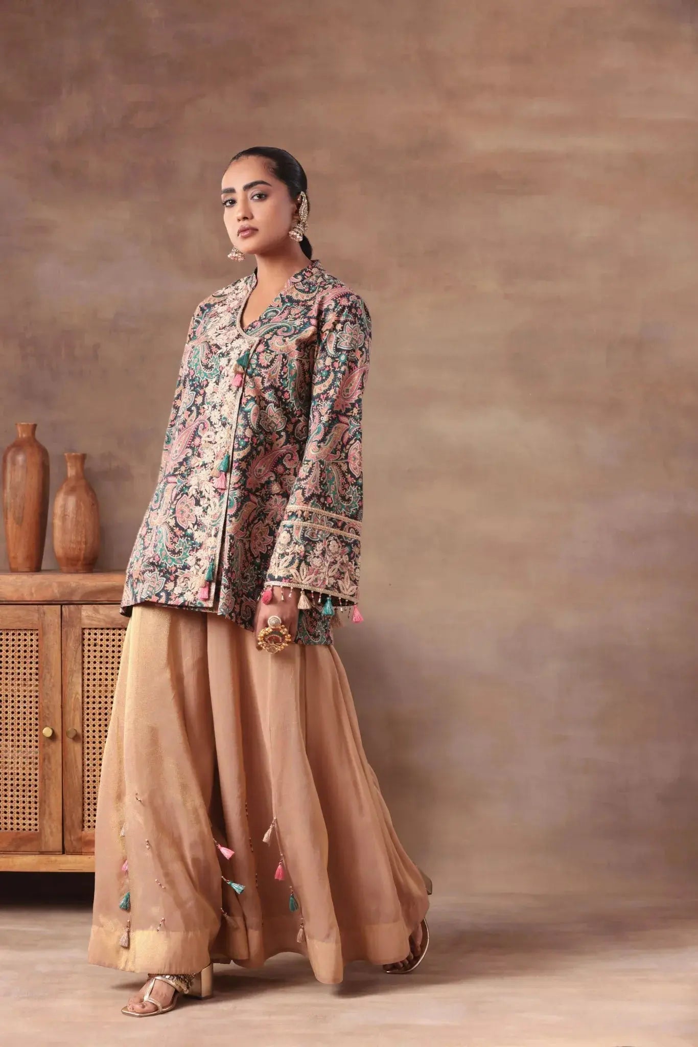 The Teal Paisley Tassel Angrakha Set - Arzoo Essentials
