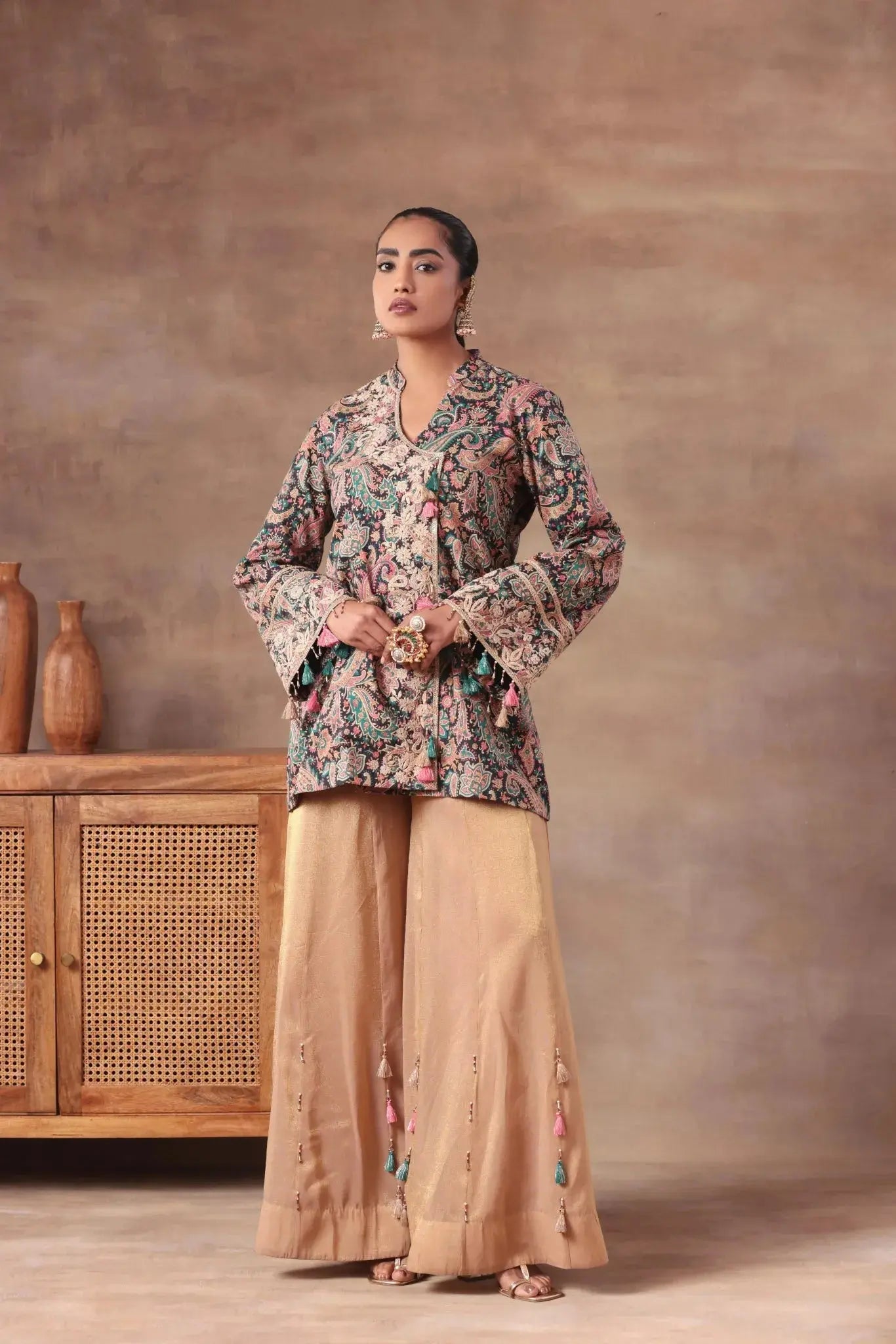 The Teal Paisley Tassel Angrakha Set - Arzoo Essentials