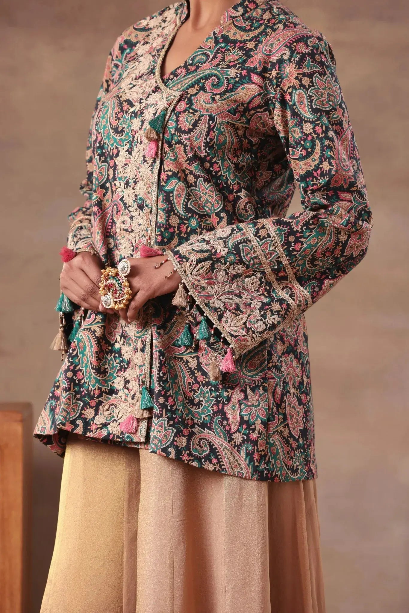 The Teal Paisley Tassel Angrakha Set - Arzoo Essentials