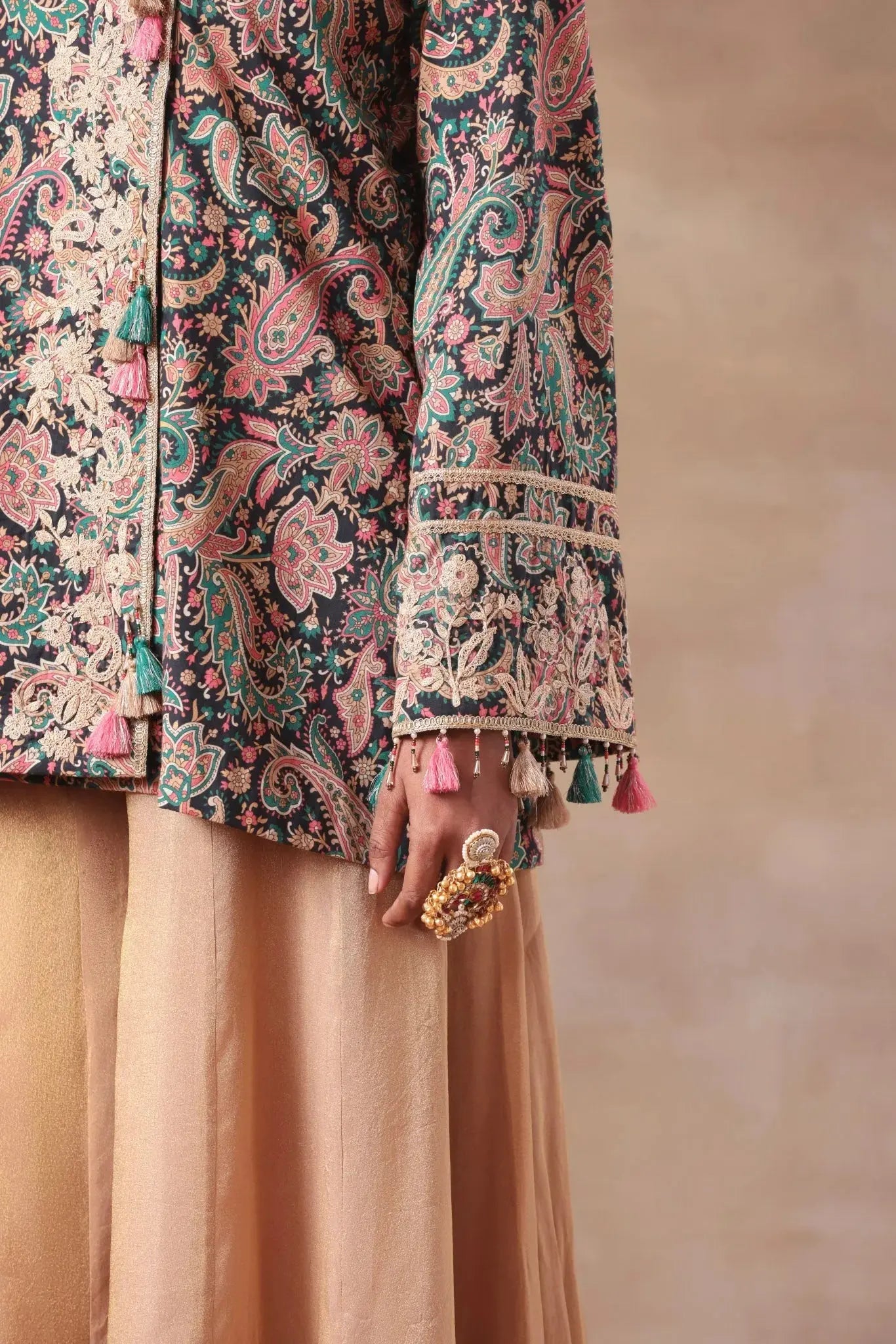 The Teal Paisley Tassel Angrakha Set - Arzoo Essentials
