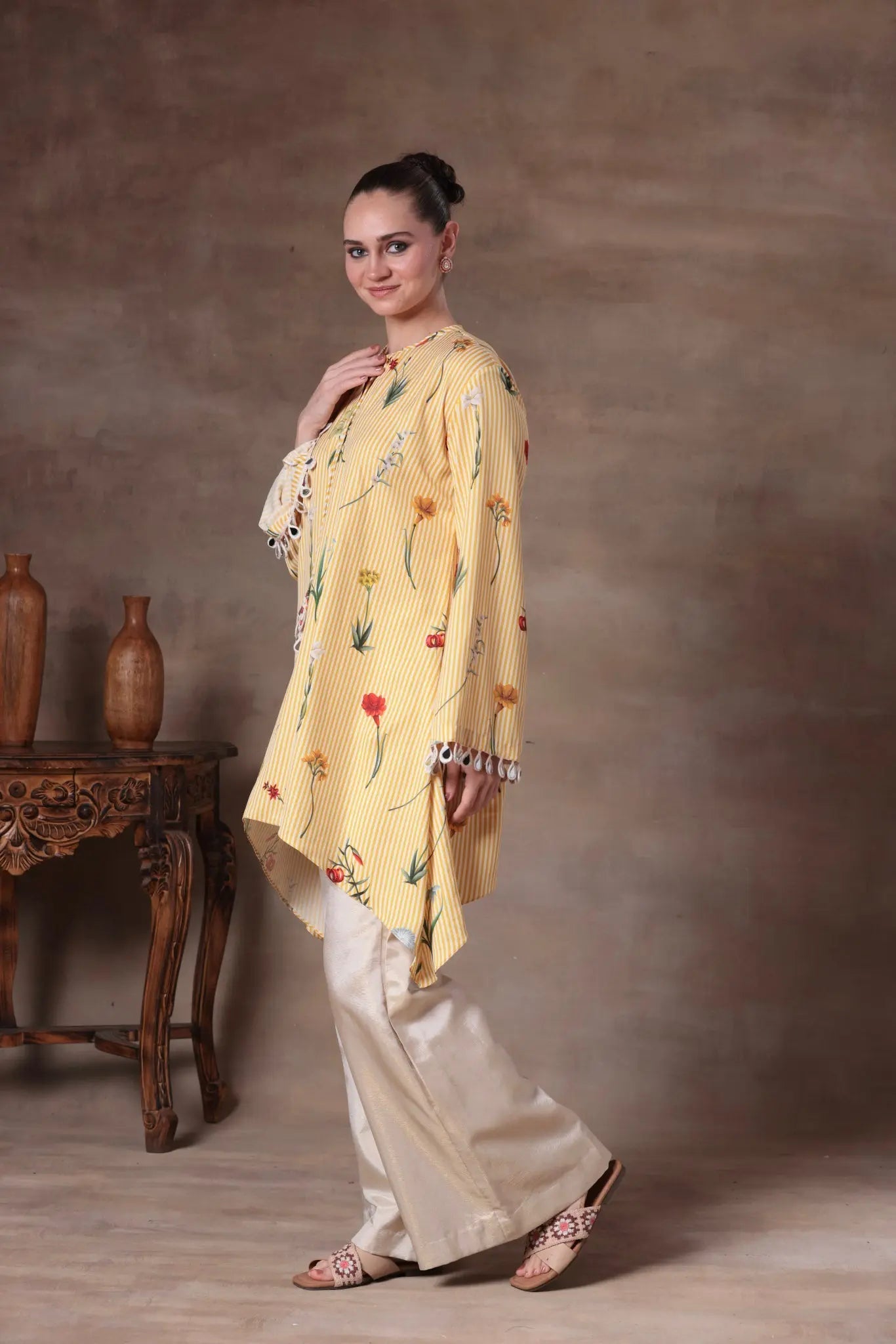 The Yellow Striped Floral High-Low Set - Arzoo Essentials