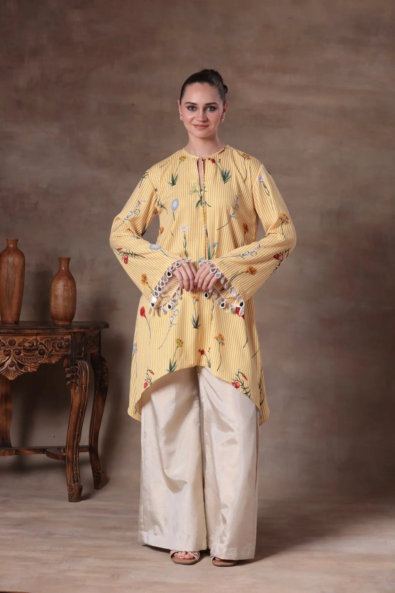 The Yellow Striped Floral High-Low Set - Arzoo Essentials