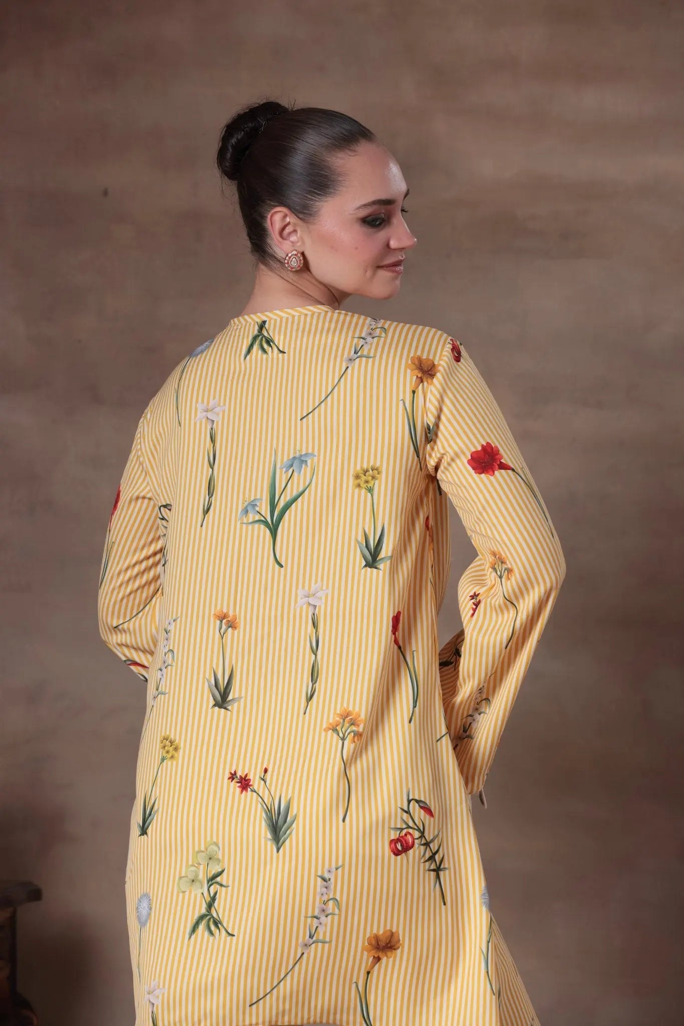 The Yellow Striped Floral High-Low Set - Arzoo Essentials
