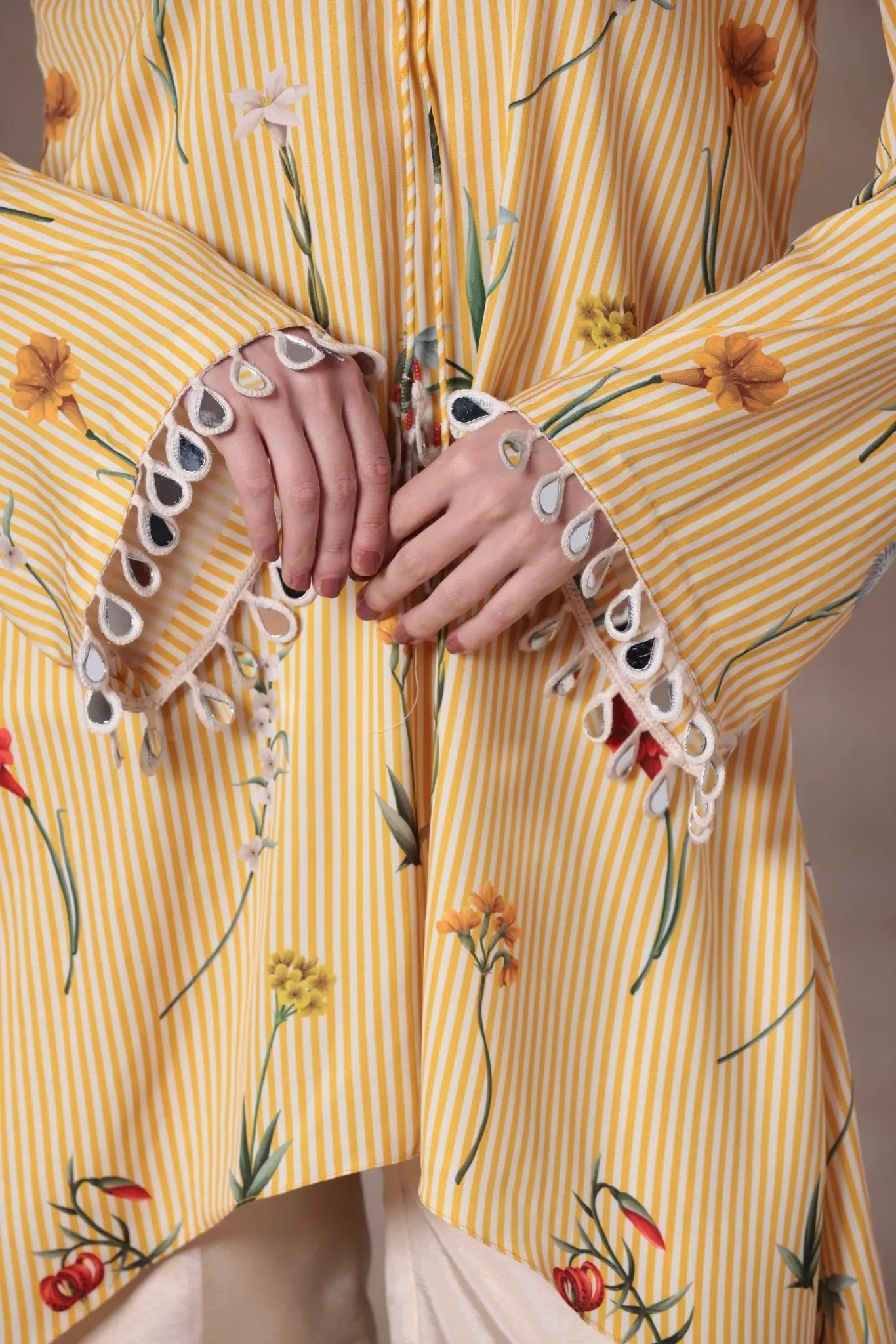 The Yellow Striped Floral High-Low Set - Arzoo Essentials